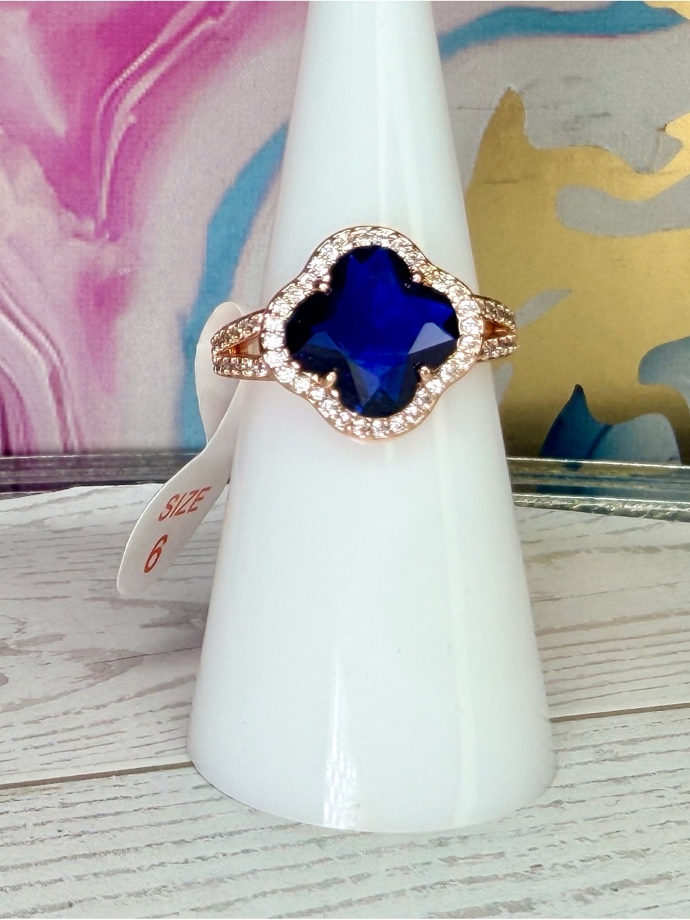 Bomb Party OG Clover Ring- “Coastal Goddess” Burma Blue Spinel - Size 6 -RG95988